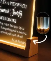 Pamiątka Pierwszej Komunii Świętej Drewniana Ramka LED Serce