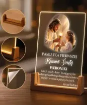 Pamiątka Pierwszej Komunii Świętej Drewniana Ramka LED Serce