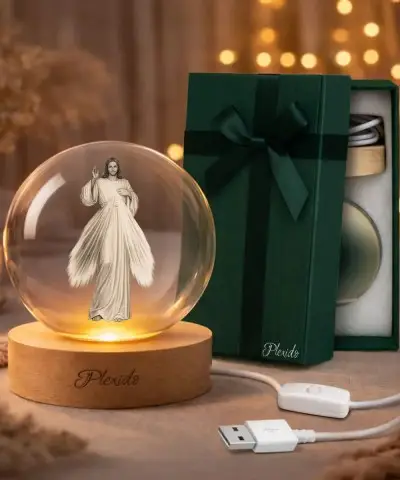 Kryształowa Kulka 3D Jezus Chrystus Bóg Podstawa LED