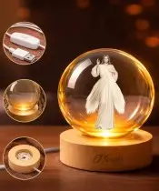 Kryształowa Kulka 3D Jezus Chrystus Bóg Podstawa LED