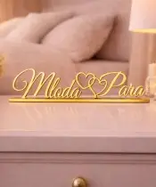 Napis Na Stół Weselny "Młoda Para" 50 cm dekoracja stołu weselnego Złote Lustro Ślub