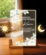Pamiątka Pierwszej Komunii Świętej Drewniana Ramka LED Roże