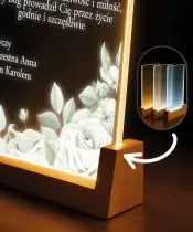 Pamiątka Pierwszej Komunii Świętej Drewniana Ramka LED Jezus z Dziećmi