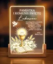 Prezent Na Pierwszą Komunię Świętą Drewniana Ramka LED Kielich IHS