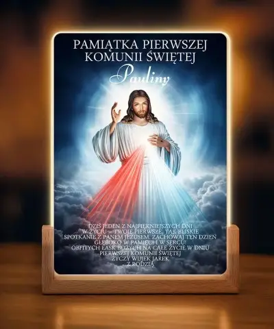 Pierwsza Komunia Święta Prezent Pamiątka Ramka LED Jezus