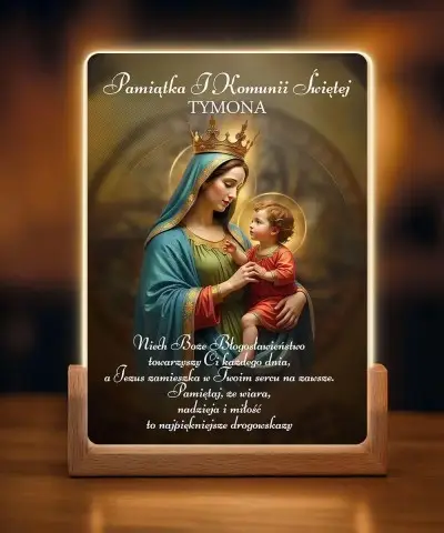 Pierwsza Komunia Święta Prezent Pamiątka Ramka LED Maryja