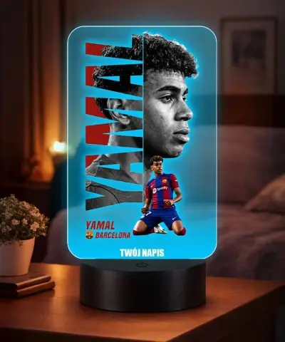 Lampka Nocna LED 3D Yamal FC Barcelona Personalizowana z Imieniem