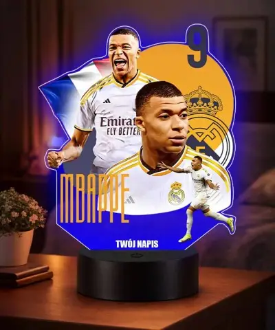 Lampka Nocna LED 3D Kylian Mbappe Real Madryt z Imieniem