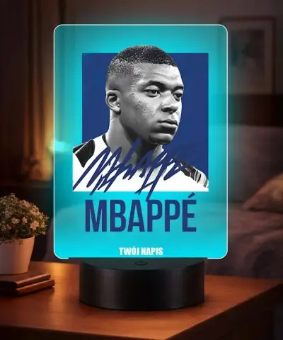 Lampka Nocna LED 3D Kylian Mbappe Piłka Nożna Autograf z Imieniem