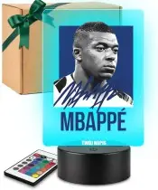 Lampka Nocna LED 3D Kylian Mbappe Piłka Nożna Autograf z Imieniem