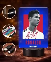 Lampka Nocna LED 3D Cristiano Ronaldo Piłka Nożna Autograf z Imieniem