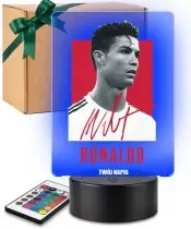 Lampka Nocna LED 3D Cristiano Ronaldo Piłka Nożna Autograf z Imieniem