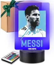 Lampka Nocna LED 3D Lionel Messi Piłka Nożna Autograf z Imieniem
