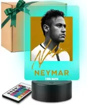 Lampka Nocna LED 3D Neymar Jr Piłka Nożna Autograf z Imieniem