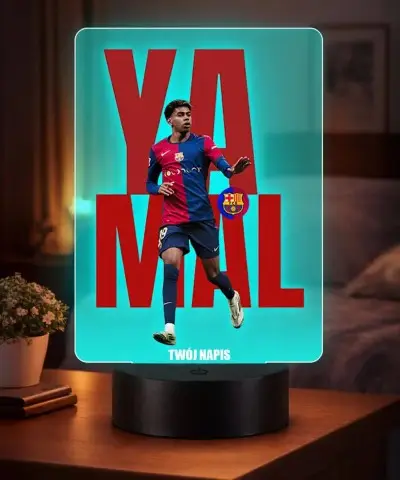 Lampka Nocna LED 3D Lamine Yamal FC Barcelona Personalizowana z Imieniem