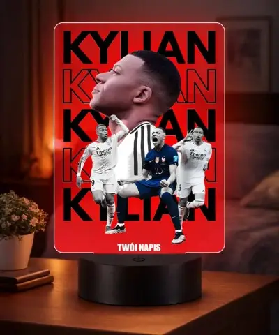 Lampka Nocna LED 3D Kylian Mbappe Piłka Nożna Personalizowana z Imieniem