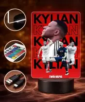 Lampka Nocna LED 3D Kylian Mbappe Piłka Nożna Personalizowana z Imieniem