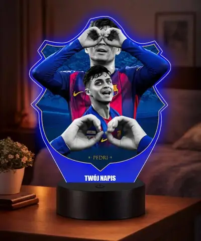 Lampka Nocna LED 3D Pedri FC Barcelona z Imieniem Prezent dla Kibica