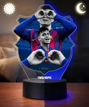 Lampka Nocna LED 3D Pedri FC Barcelona z Imieniem Prezent dla Kibica