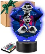 Lampka Nocna LED 3D Pedri FC Barcelona z Imieniem Prezent dla Kibica
