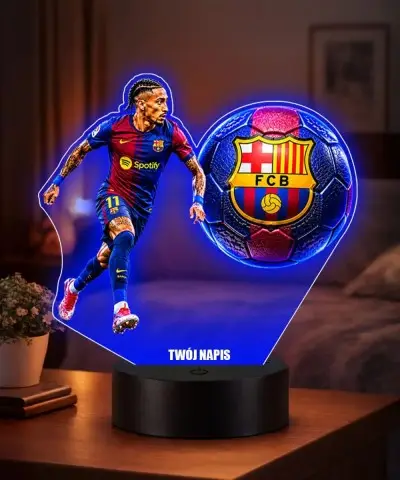 Lampka Nocna LED 3D Raphinha Piłkarz FC Barcelona z Imieniem Prezent
