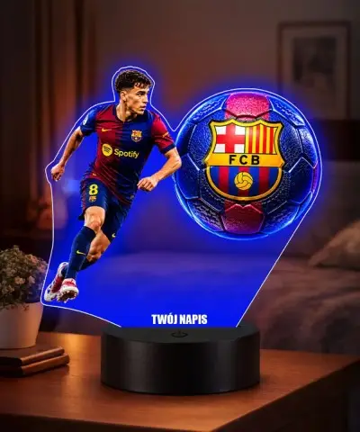 Lampka Nocna LED 3D Pedri Piłka Nożna FC Barcelona z Imieniem