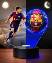 Lampka Nocna LED 3D Pedri Piłka Nożna FC Barcelona z Imieniem
