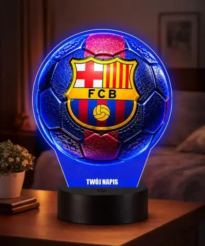 Lampka Nocna LED 3D FC Barcelona Piłka Nożna z Imieniem