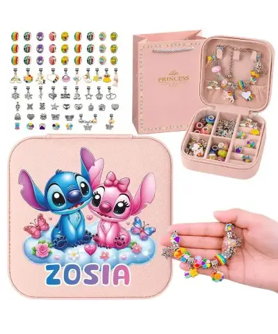 Szkatułka Zestaw Kreatywny Stitch do Tworzenia Bransoletek i Naszyjników Koraliki Charms dla Dziewczynki