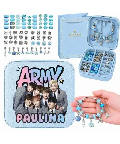 Zestaw do Tworzenia Bransoletek Charms BTS ARMY z Imieniem Personalizowana Szkatułka Prezent dla Dziewczynki