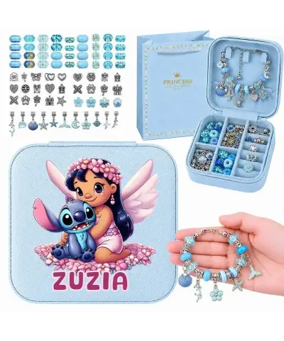 Personalizowany Zestaw do Tworzenia Bransoletek Charms Lilo i Stitch z Imieniem + Szkatułka Stich