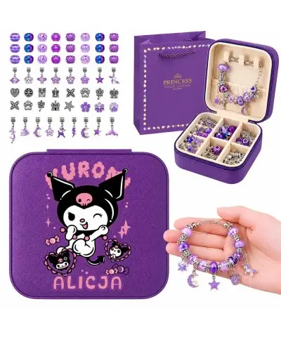 Personalizowany Zestaw do Tworzenia Bransoletek Charms Kuromi z Imieniem + Szkatułka