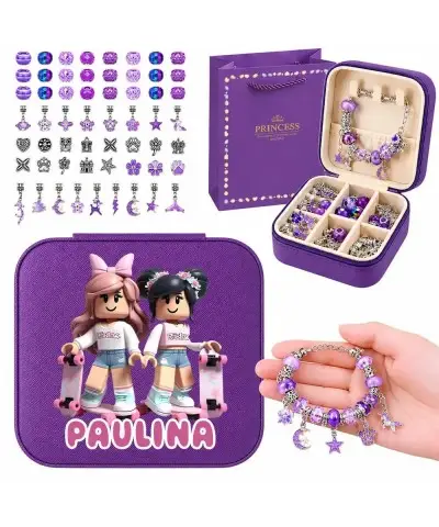 Personalizowany Zestaw do Tworzenia Bransoletek Charms Roblox z Imieniem + Szkatułka