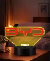Lampka LED 3D BYD Logo Personalizowana z Imieniem Napisem RGB Pilot Prezent dla Kierowcy
