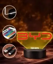 Lampka LED 3D BYD Logo Personalizowana z Imieniem Napisem RGB Pilot Prezent dla Kierowcy