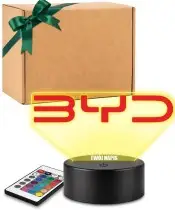 Lampka LED 3D BYD Logo Personalizowana z Imieniem Napisem RGB Pilot Prezent dla Kierowcy