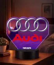 Lampka LED 3D Audi Logo Personalizowana z Imieniem Napisem Prezent dla Kierowcy