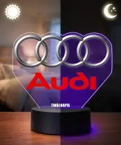 Lampka LED 3D Audi Logo Personalizowana z Imieniem Napisem Prezent dla Kierowcy