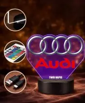 Lampka LED 3D Audi Logo Personalizowana z Imieniem Napisem Prezent dla Kierowcy