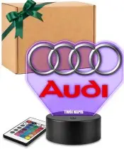 Lampka LED 3D Audi Logo Personalizowana z Imieniem Napisem Prezent dla Kierowcy