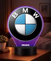 Lampka LED 3D BMW Logo Personalizowana z Imieniem Napisem RGB Pilot Prezent dla Kierowcy