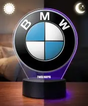 Lampka LED 3D BMW Logo Personalizowana z Imieniem Napisem RGB Pilot Prezent dla Kierowcy