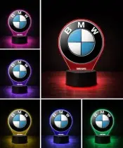 Lampka LED 3D BMW Logo Personalizowana z Imieniem Napisem RGB Pilot Prezent dla Kierowcy