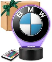 Lampka LED 3D BMW Logo Personalizowana z Imieniem Napisem RGB Pilot Prezent dla Kierowcy