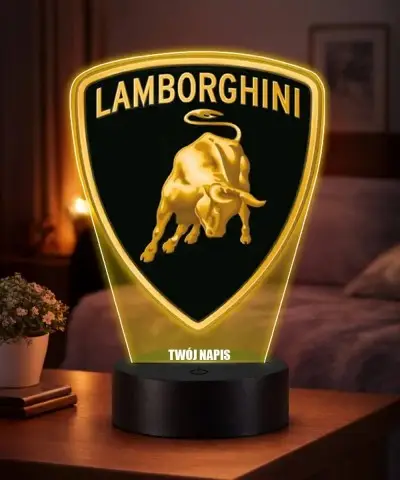 Lampka LED 3D Lamborghini Logo Personalizowana z Imieniem Napisem RGB Pilot Prezent