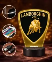 Lampka LED 3D Lamborghini Logo Personalizowana z Imieniem Napisem RGB Pilot Prezent