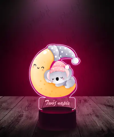 Lampka LED 3D Plexido z Nadrukiem Koala Różowa - 1