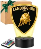Lampka LED 3D Lamborghini Logo Personalizowana z Imieniem Napisem RGB Pilot Prezent