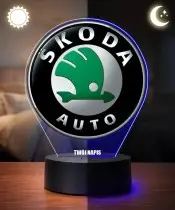 Lampka LED 3D Skoda Logo Personalizowana z Imieniem Napisem RGB Pilot Prezent dla Kierowcy