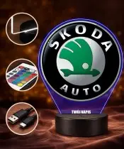 Lampka LED 3D Skoda Logo Personalizowana z Imieniem Napisem RGB Pilot Prezent dla Kierowcy